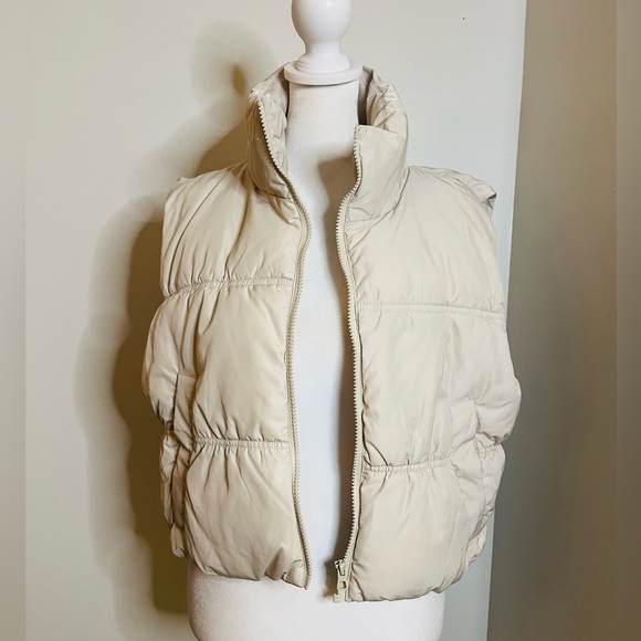 Divided Jackets & Blazers - H&M Cropped Puffer Vest - Cream Beige- medium